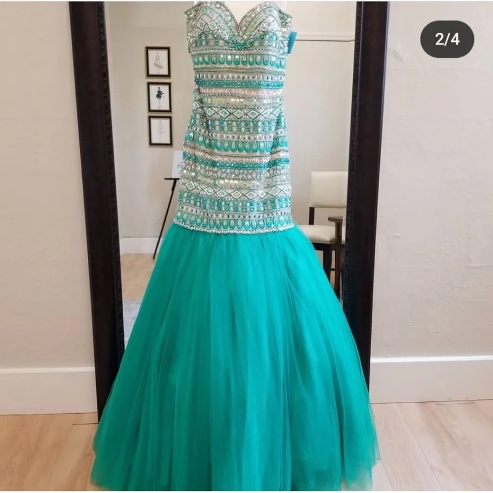 Prom green  Strapless Beaded Gown - Picture 5 of 8